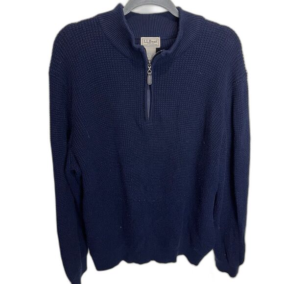 LL Bean Mens XXL Blue Cotton Cashmere Blend Quarter Zip Pullover Sweater Grandpa - Picture 1 of 5